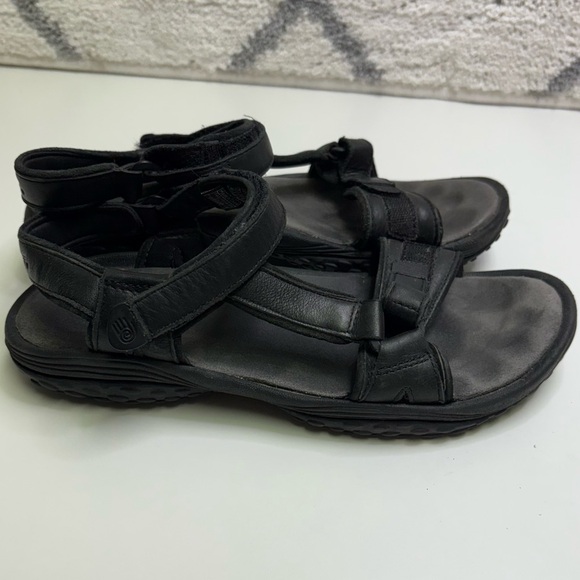 Teva Womens 10 Terri Fi Lite Black Leather Strap On Sandals Classic Adjustable - Picture 1 of 9